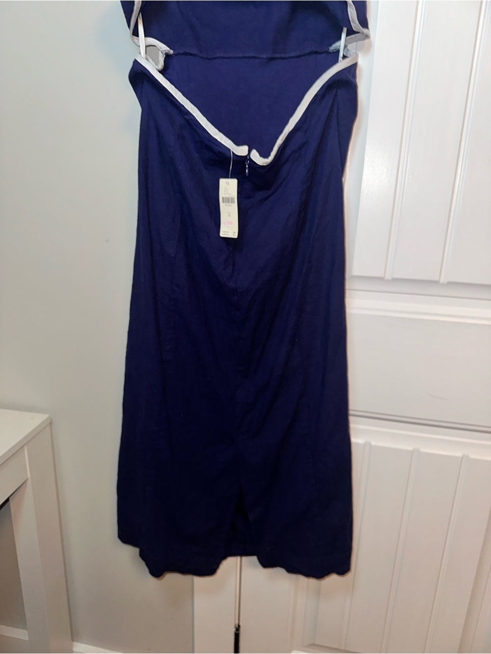 Maeve Anthropologie NWT Linen Size Medium Navy Midi Dress Open Back - Picture 7 of 15